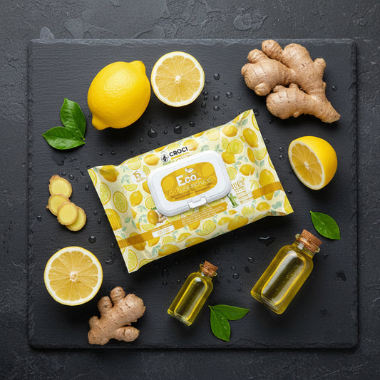 Lingettes Eco en Bambou aux Huiles Essentielles de Citron & Gingembre
